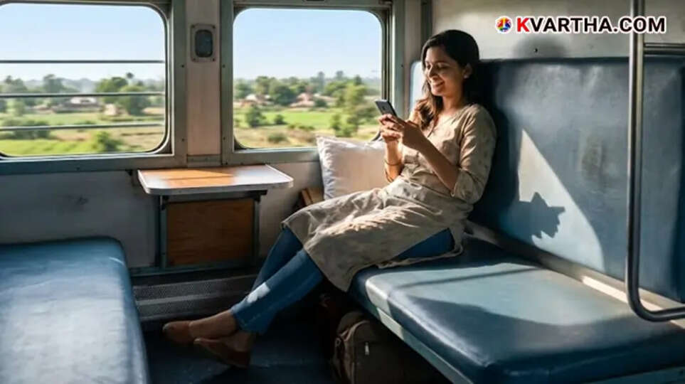 A passenger comfortably sitting on the lower berth of a Train