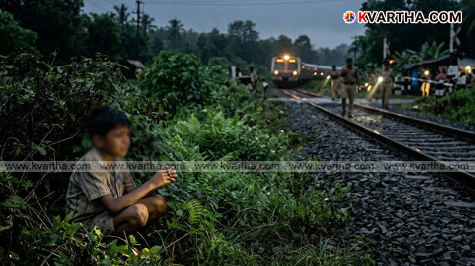 Alloor police personnel involved in the search operation near railway track.