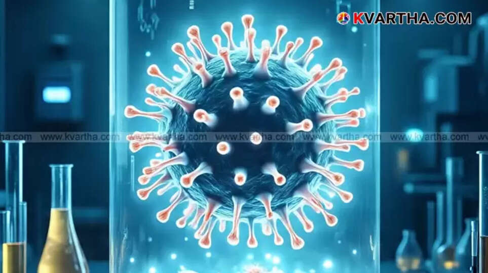 An illustration of the Hepatitis D virus (HDV) with a warning sign.
