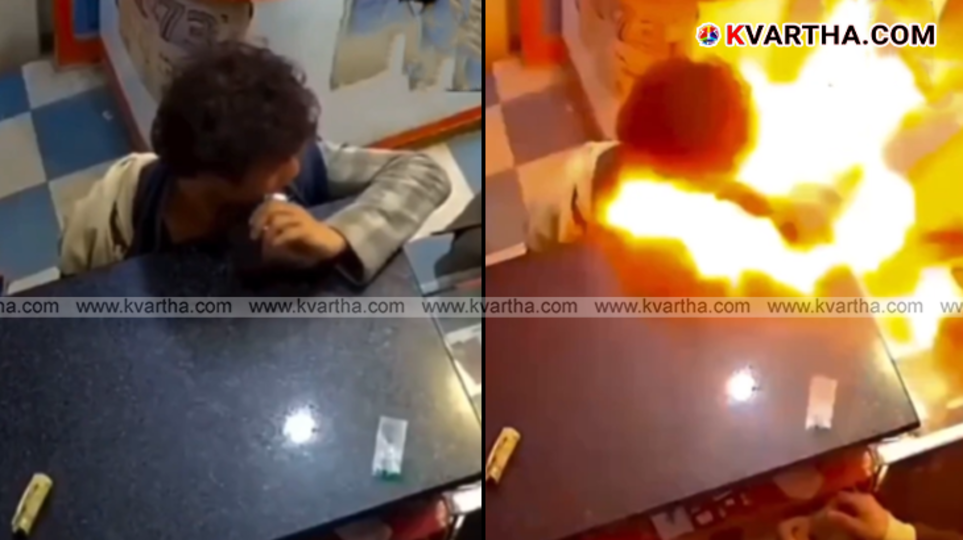 CCTV footage showing a mobile battery exploding in a child's mouth.