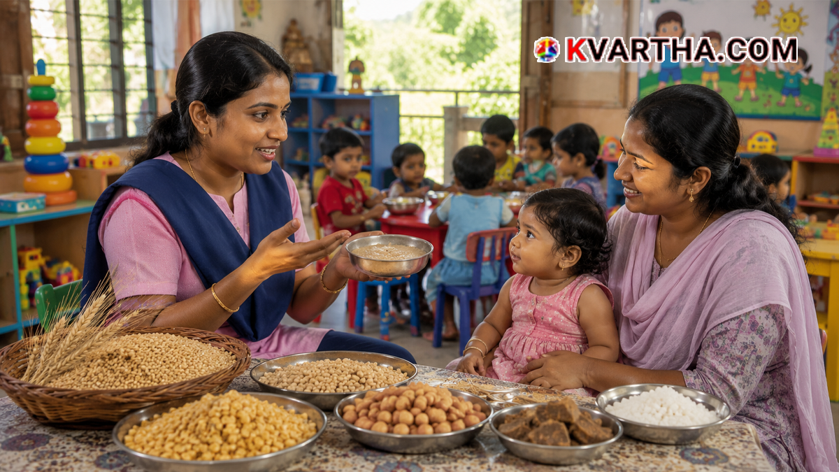 Conceptual image representing Amrutham Podi distribution in Anganwadi