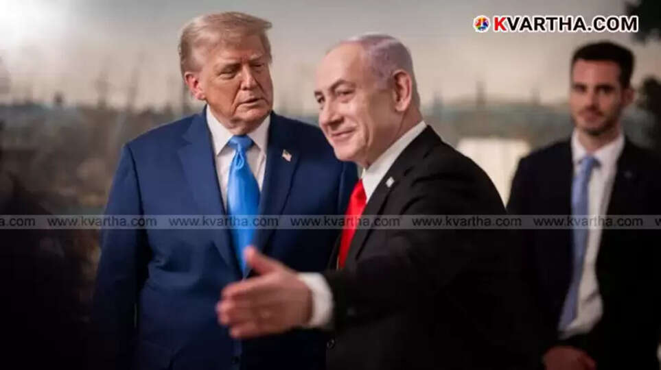 Benjamin Netanyahu handing a letter to Donald Trump