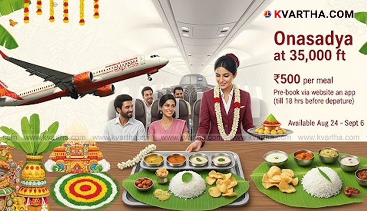 A symbolic photo of Onam sadya being served on an Air India Express flight.