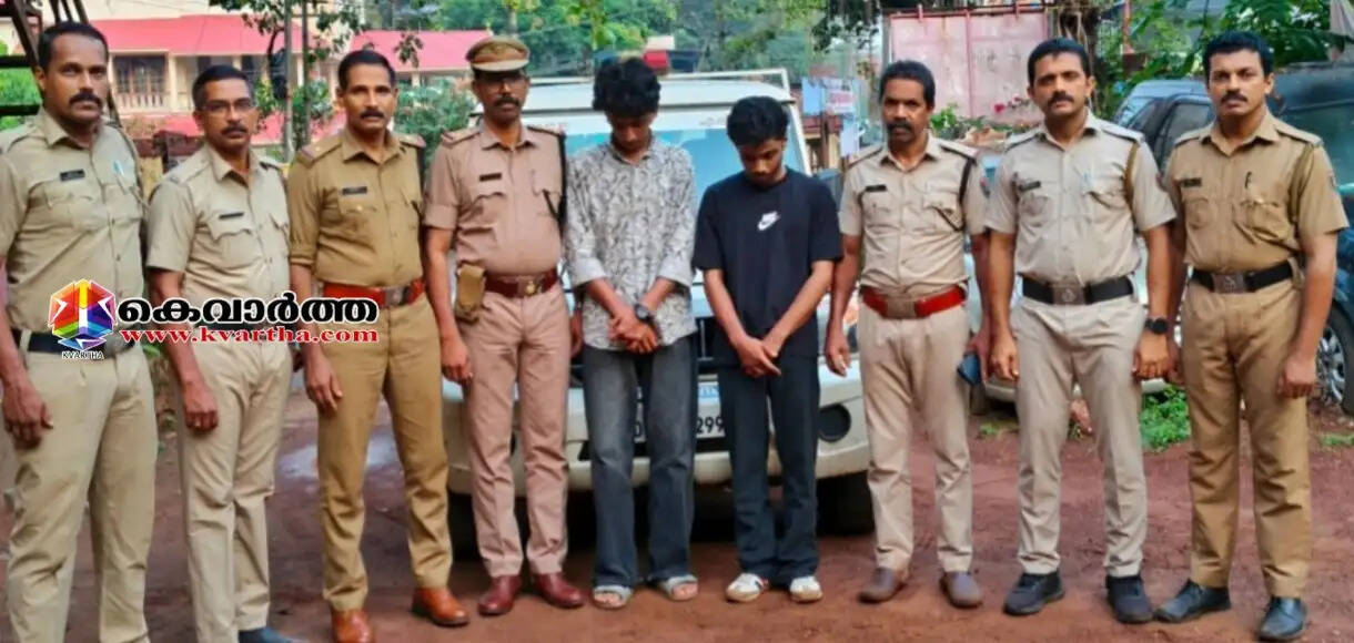 Excise officials displaying seized MDMA packets along with the arrested suspects in Taliparamba.