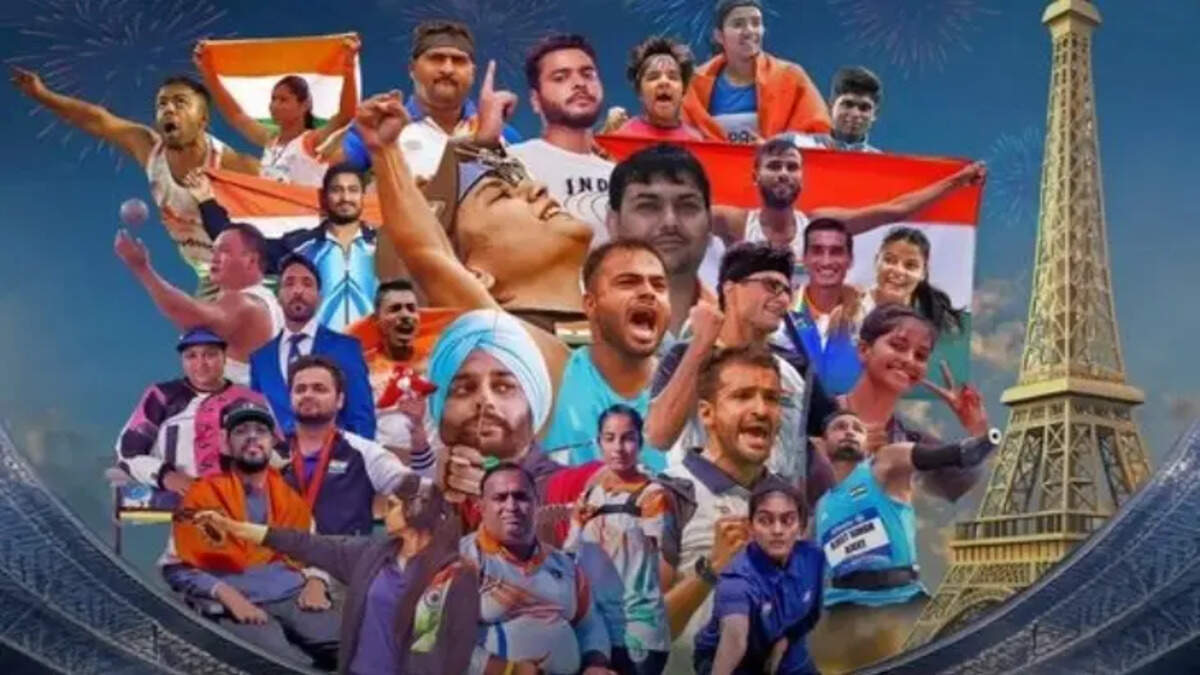 Indian Paralympic athletes celebrating their victory at the Paris Games.