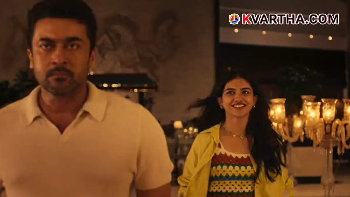 Conceptual movie poster design featuring actors Suriya and Mamitha Baiju