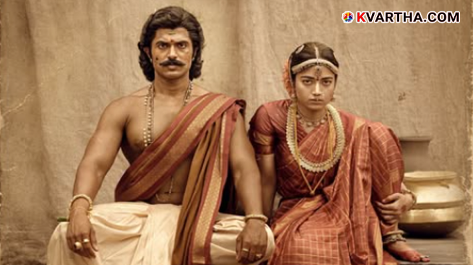 A symbolic scene of Vijay Deverakonda and Rashmika Mandanna standing on the filming location of 'Rana Bali' and the film's poster.&nbsp;