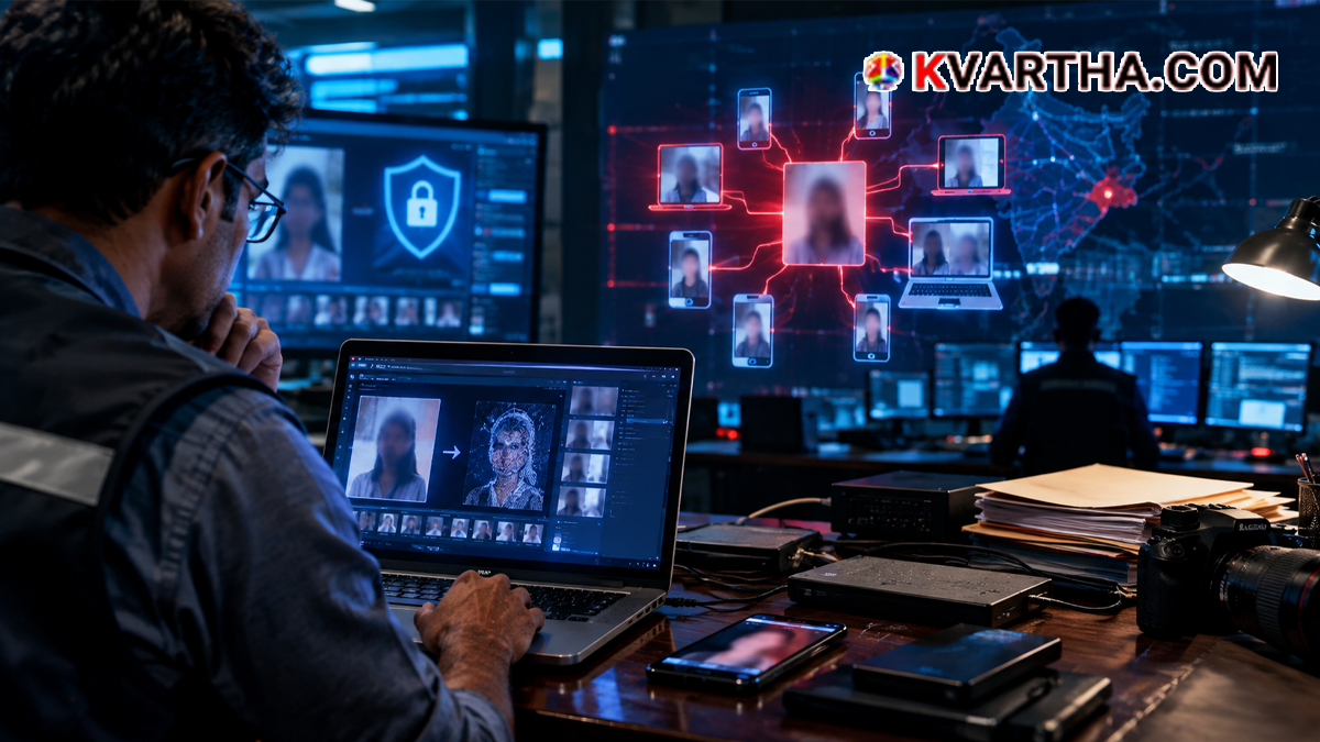 Image reflecting rise in morphing cases and cyber crime in Kerala