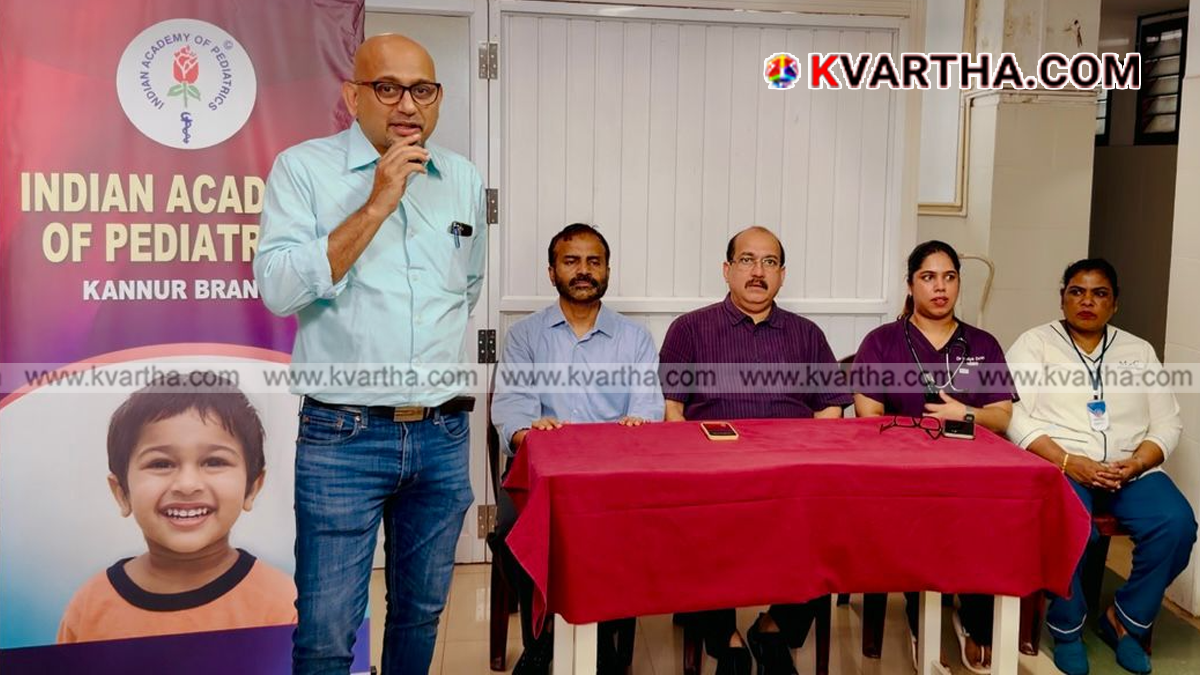 Conceptual image showing doctors addressing the IAP seminar in Kannur about child nutrition.