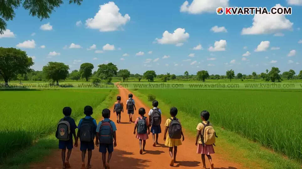 A graphic representation of an old traditional Kerala school with palm-leaf roof.