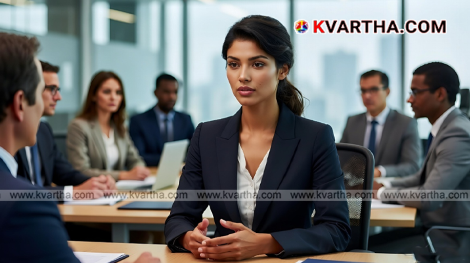 A professional job interview setting with a candidate and interviewer.