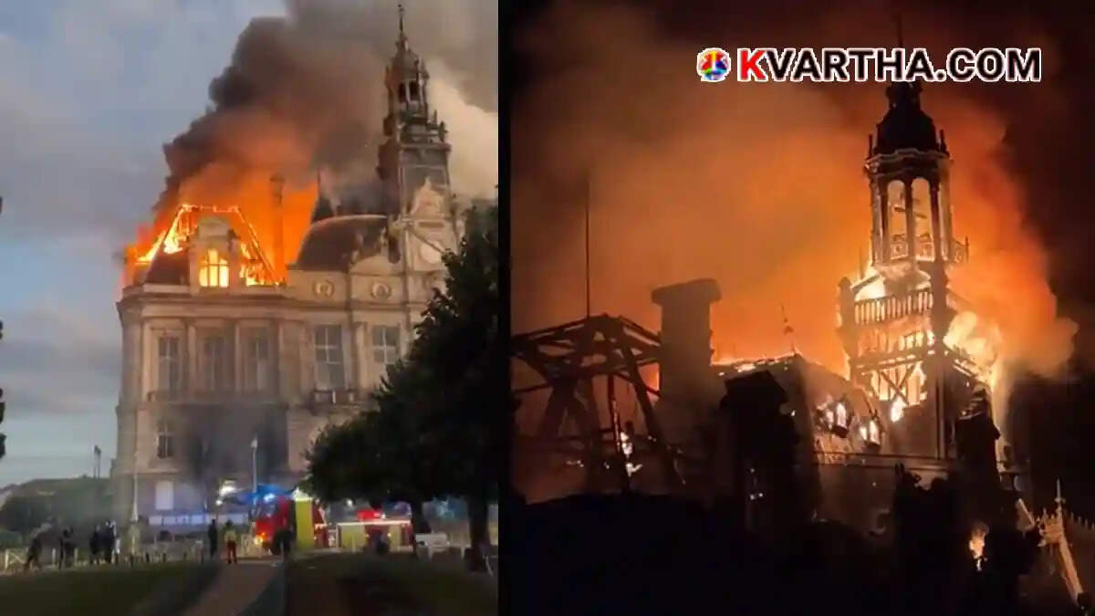  Image reflecting the gutted historic Limoges town hall during protests in France