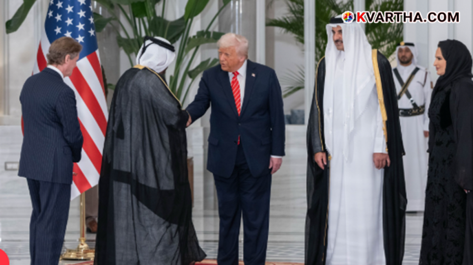 Donald Trump with Qatar's ruler discussing diplomatic relations.
