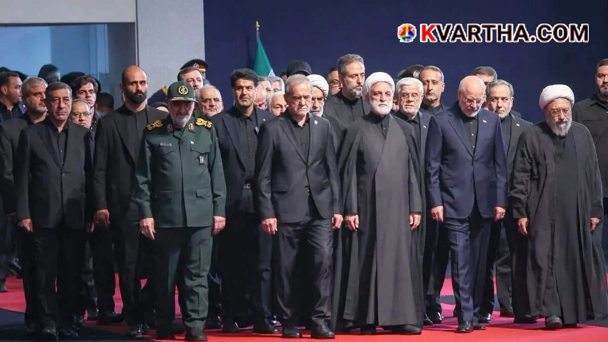  Representation of top government and military leaders attending a historic funeral procession in Iran