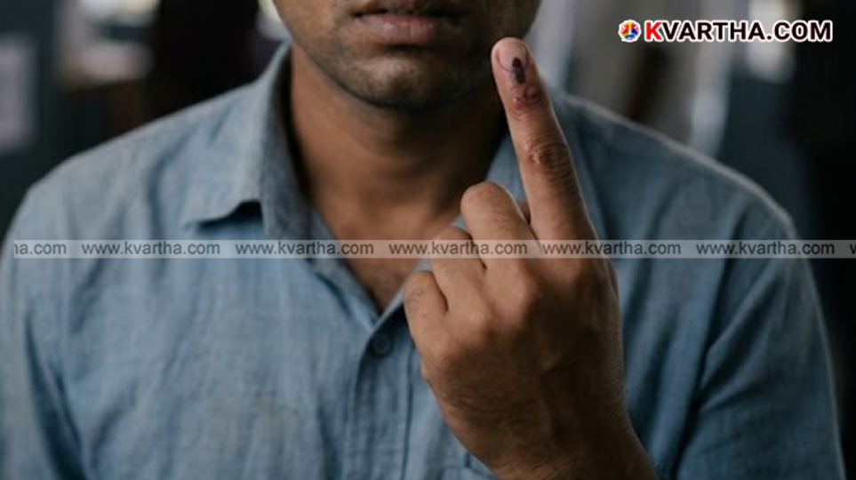 A symbolic image of Sanal Babu's fingers and election ink, who complained that the skin on his fingers peeled off after voting.