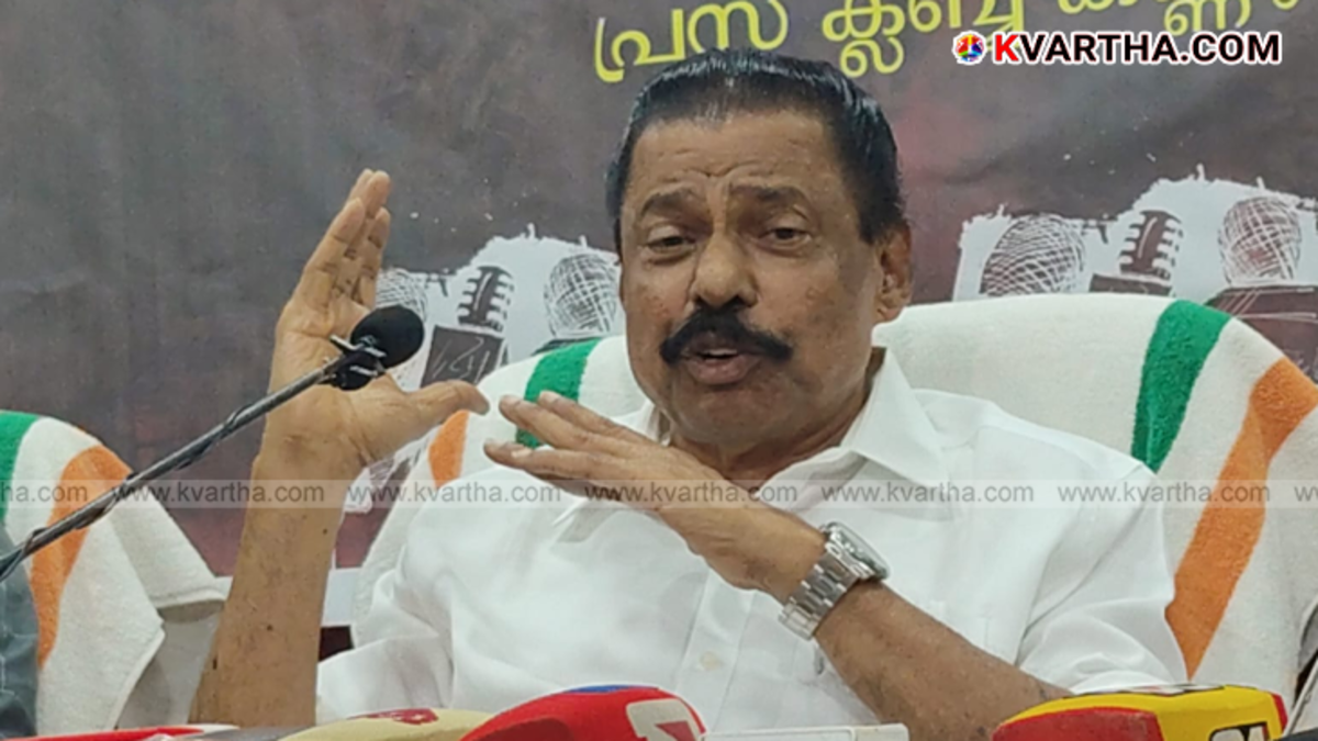 MV Govindan speaking at the Kannur Press Club 'Thadesham 2025' event.