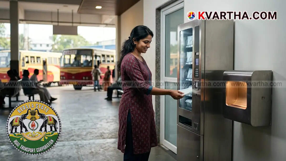Image reflecting sanitary napkin vending machine and incinerator installation at KSRTC terminal