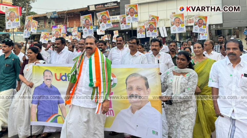  Adv. Sajeev Joseph during a massive UDF roadshow in Sreekandapuram for the 2026 elections.