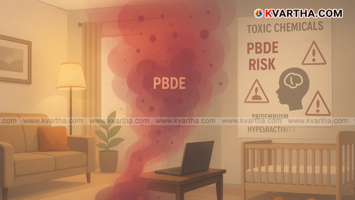 Symbolic image of household furniture with a chemical hazard symbol, representing health risks.