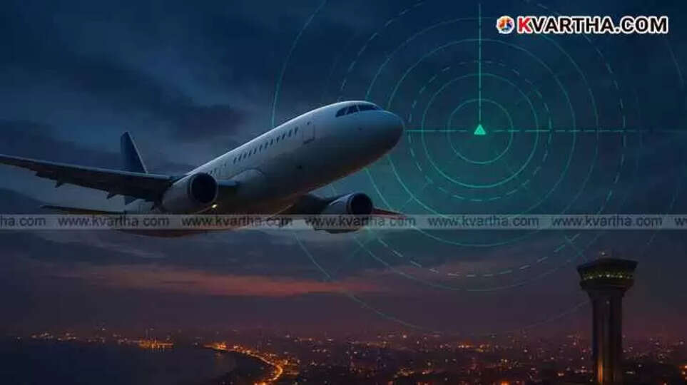 Image showing airplane in flight path above Mumbai city lights with radar overlay.