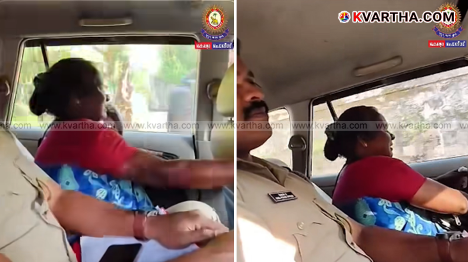 Kerala police helping an elderly woman on the road