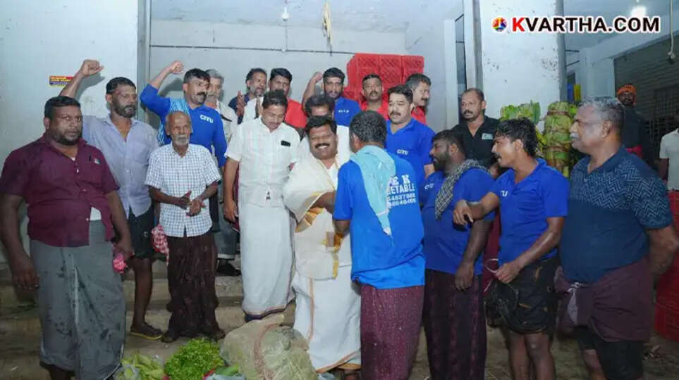 A symbolic scene of LDF candidate for Thodupuzha constituency, Cyriac Chazhikadan, meeting voters in person and soliciting their votes.