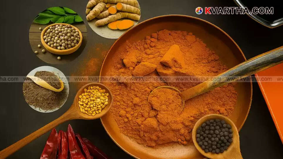  Freshly made homemade sambar masala powder in a bowl.