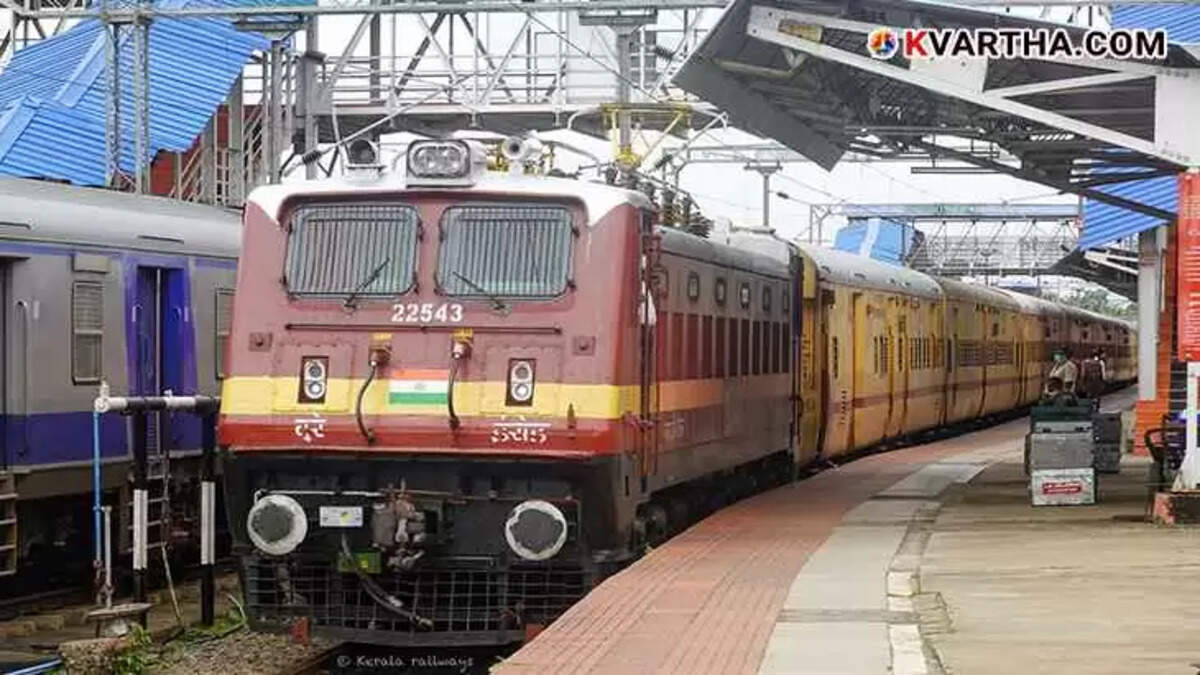 Train at a station in Kerala.