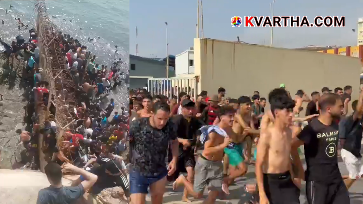  Image representing refugees swimming and crossing borders towards Ceuta, Spain