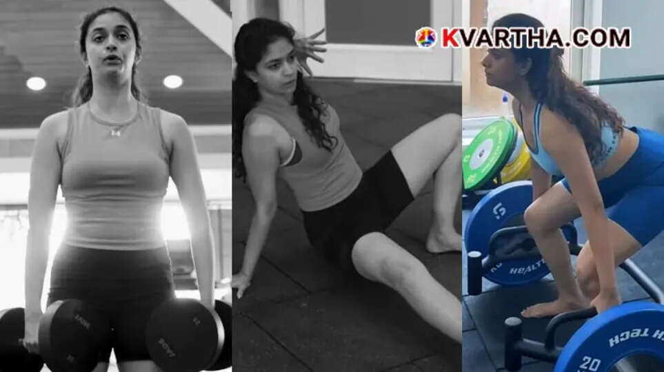 Actress Keerthy Suresh during her gym workout session for weight loss