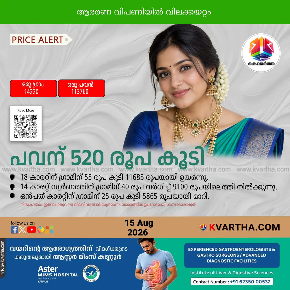 kerala gold price increase august 15 2026