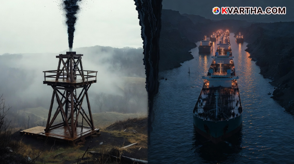 Historical photograph of Edwin Drake's first oil derrick in Pennsylvania