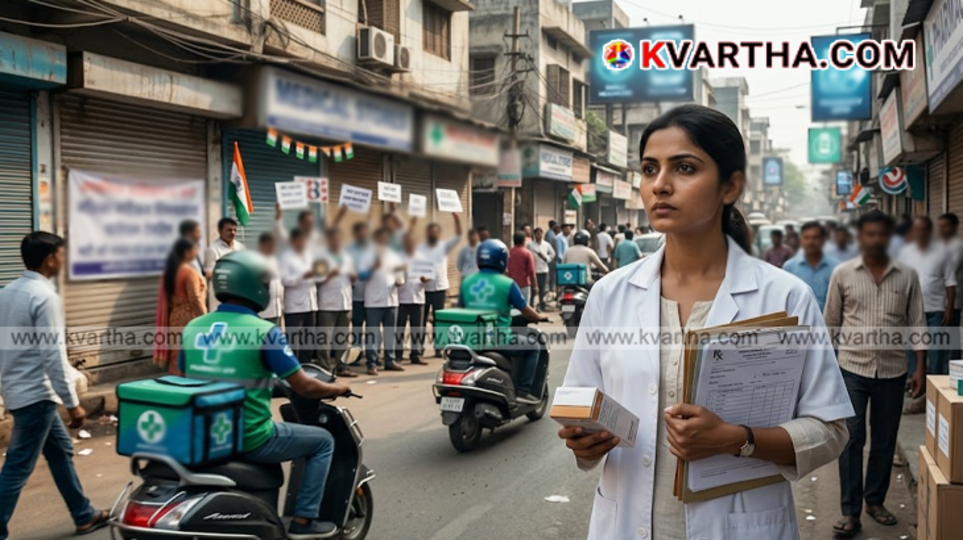 A shuttered medical shop with a strike notice, representing the nationwide protest by chemists.