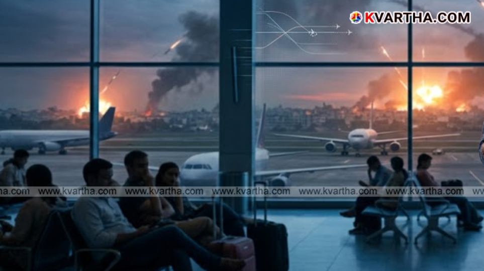 Flight cancellation boards at an airport due to the 2026 Middle East war.