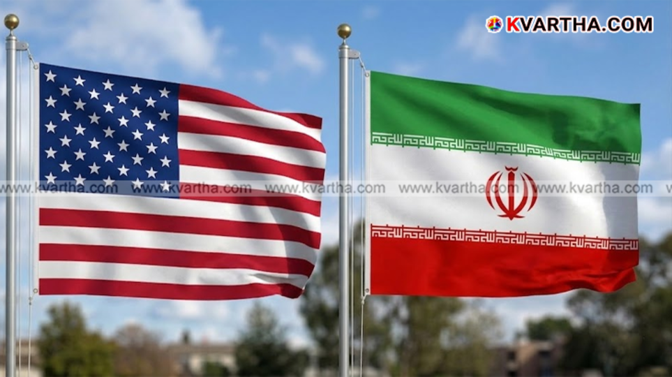 A symbolic scene referring to the diplomatic disputes between the United States and Iran and the war situation in the Middle East.