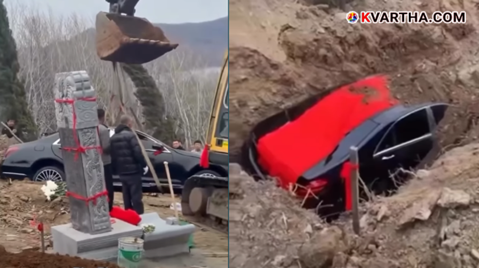 A symbolic scene of a luxury car being buried in China and authorities retrieving it.&nbsp;