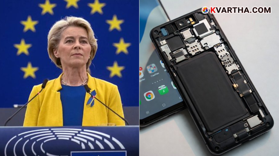 A symbolic image of a smartphone battery that can be easily replaced by consumers themselves and the European Union's new law.