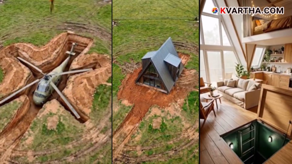 An AI-generated scene that transformed an old helicopter into a luxurious underground bunker.