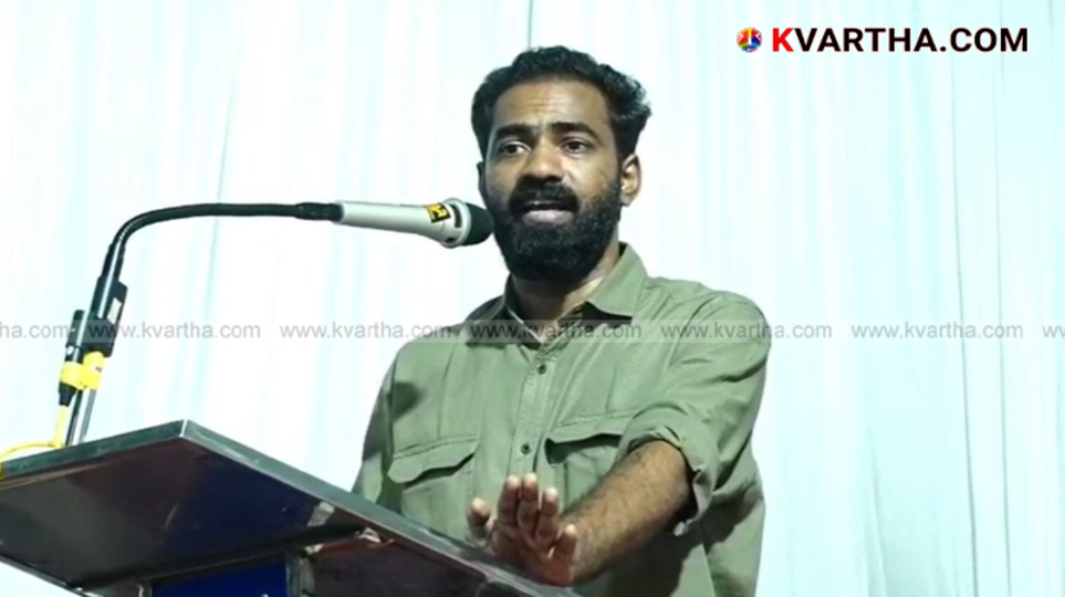 V.K. Sanoj, the state secretary of DYFI, speaking at a public event.