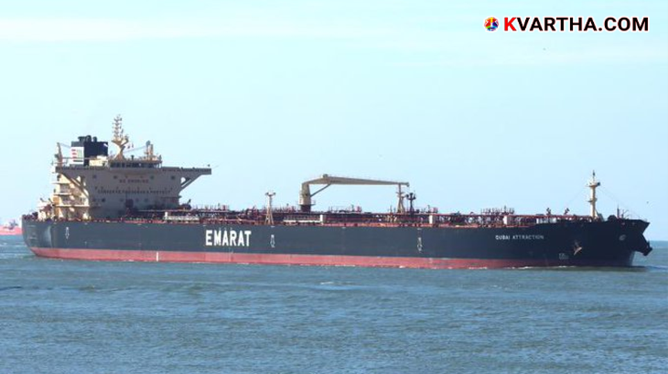 A burning Kuwaiti oil tanker at Dubai port after a reported attack during the 2026 Middle East conflict.