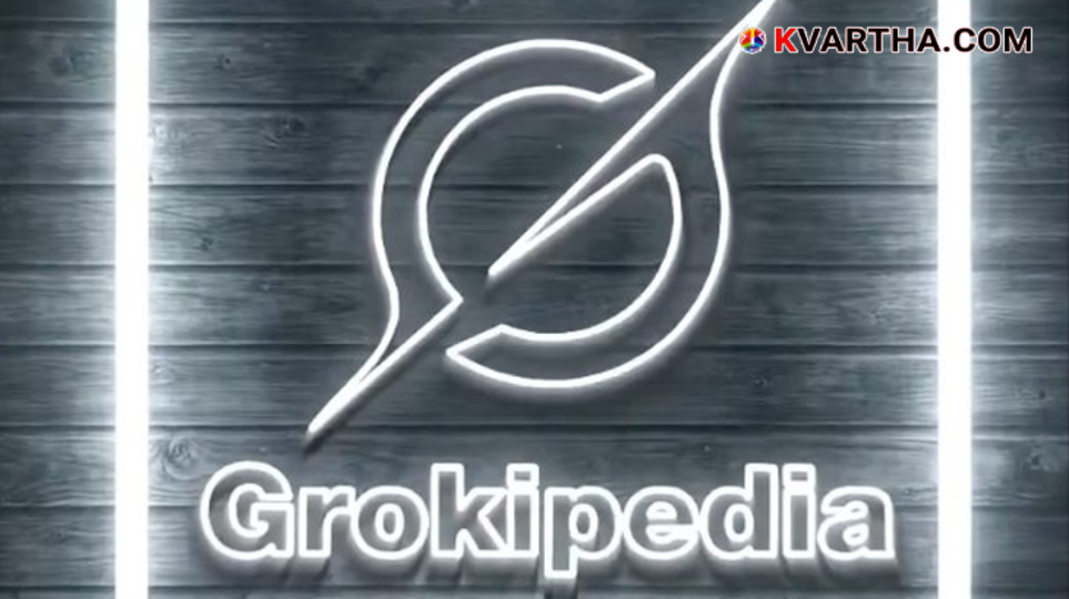 Elon Musk next to the Grok AI logo announcing Grokipedia.