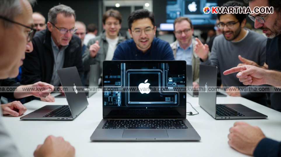 A conceptual image of the upcoming M5 MacBook Pro with a thinner bezel and OLED display.