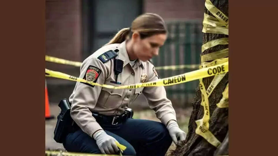 A police officer investigating a crime scene with caution tape