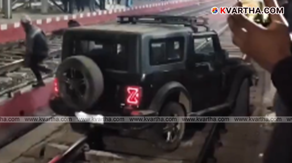 Mahindra Thar SUV stuck on railway track in Nagaland