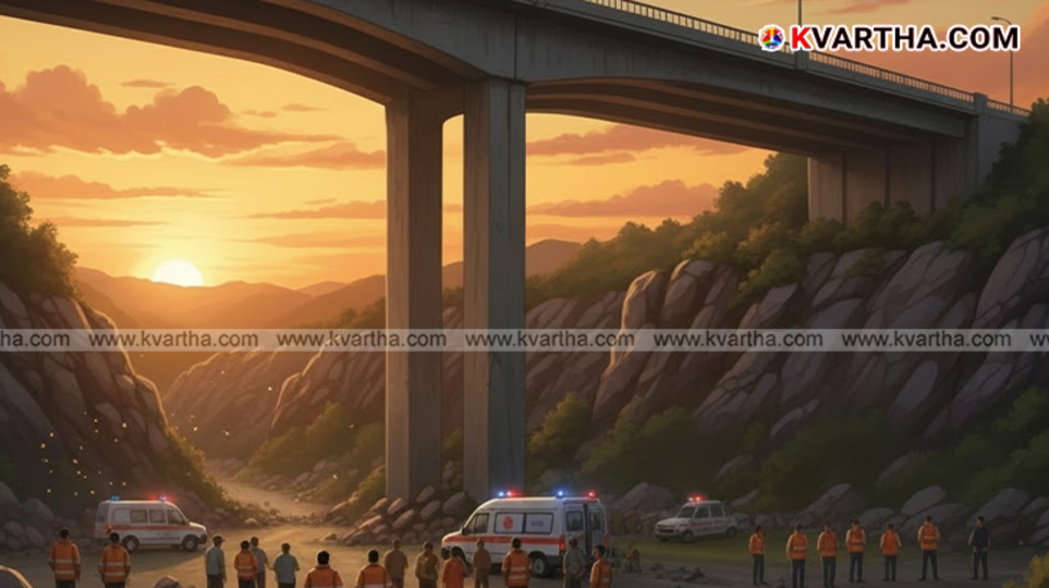 Image depicting a warning sign near a high bridge.