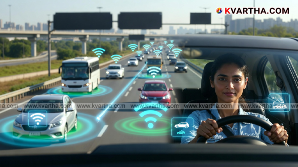 Vehicle to Vehicle communication illustration for road safety