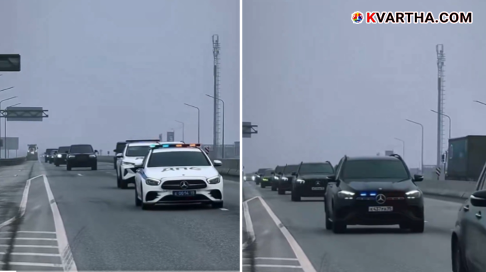 A view of Chechen ruler Ramzan Kadyrov's motorcade of luxury cars.