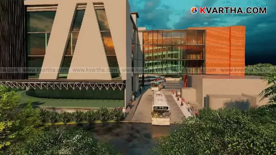 Architectural rendering of the new bus stand complex and convention centre in Parassinikkadavu, Kerala.