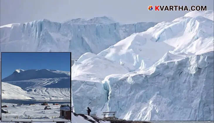Scenic landscape of Greenland with icebergs and mountains.
