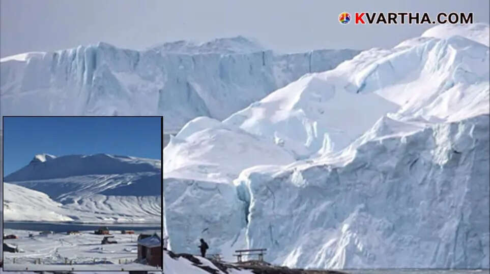 Scenic landscape of Greenland with icebergs and mountains.